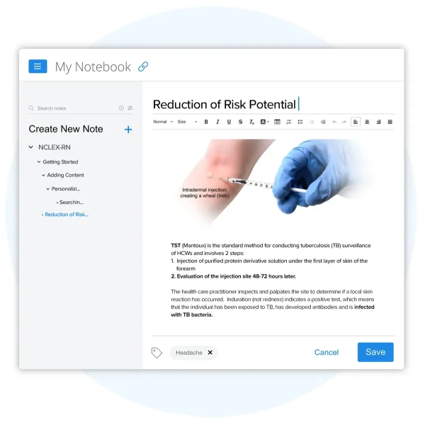 The digital notebook feature in NCLEX Master Coach’s NCLEX-PN QBank