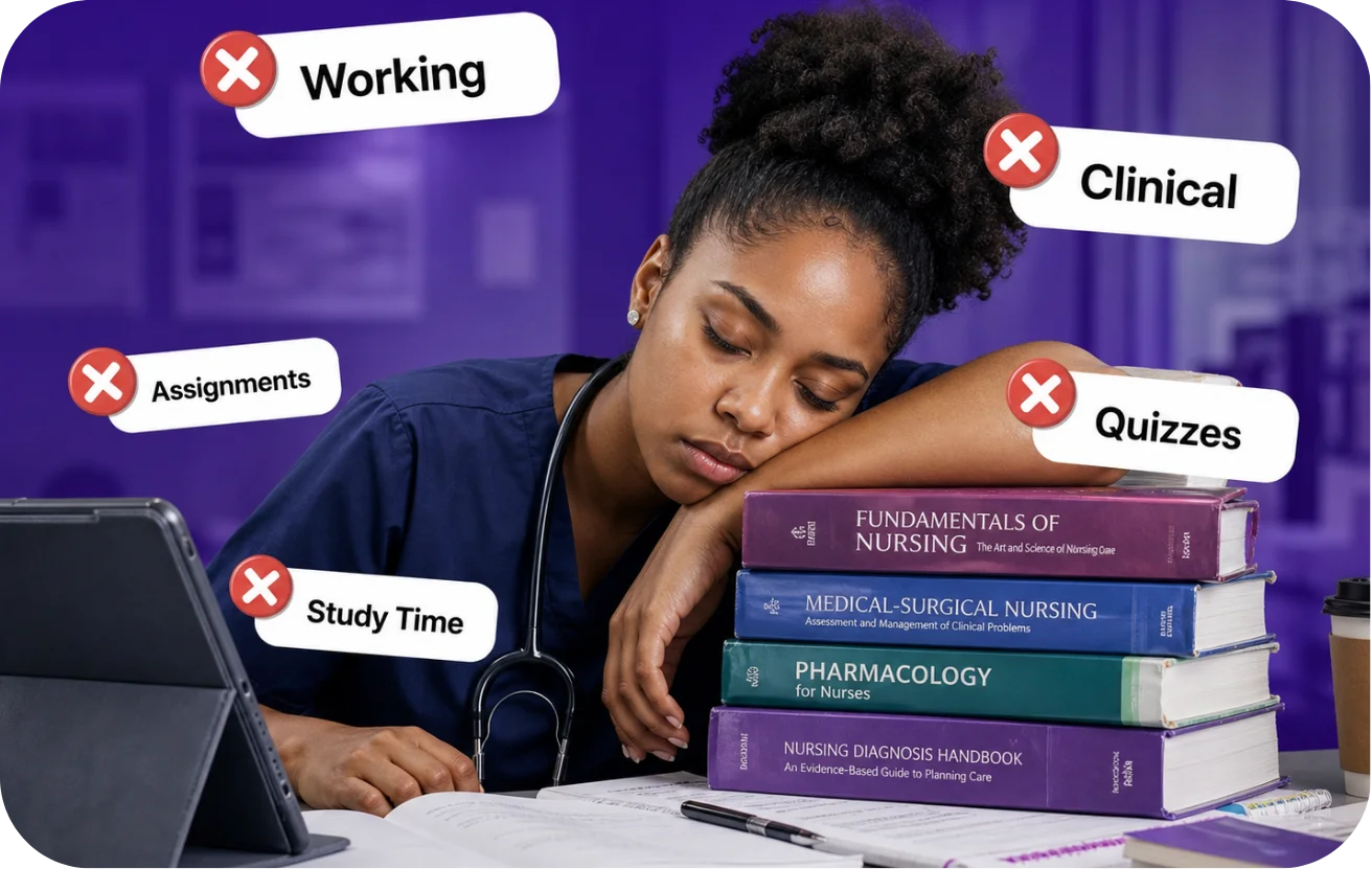 Nursing student studying Pharmacology with Quick Facts for Nursing School and NCLEX Master Coach video lessons